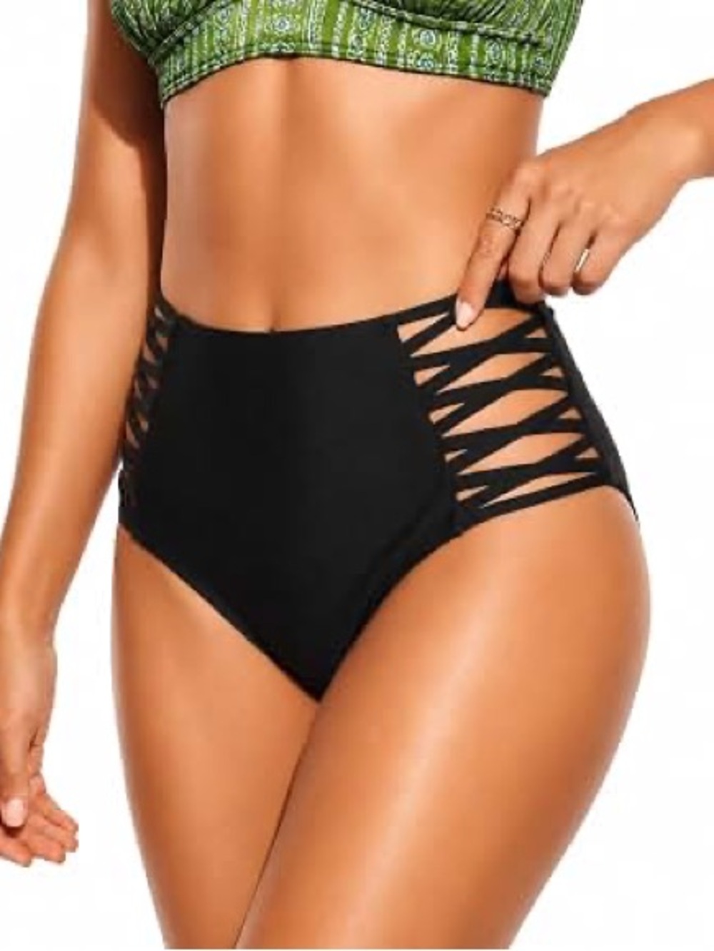 Shade & Shore Black High-Waist Strappy Bikini Bottoms